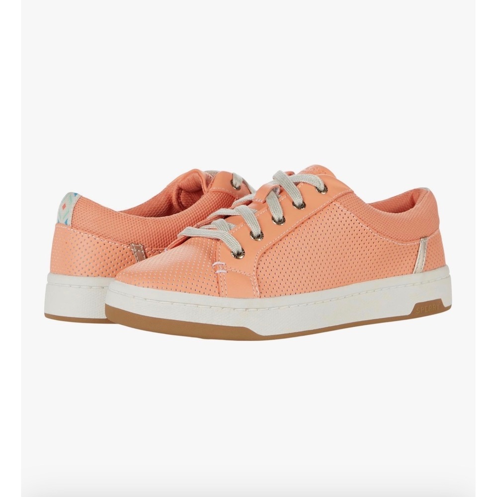 Sperry Charter Perforated Lace Up Sneakers Coral Pink Size 8 NWOB Coastal Preppy